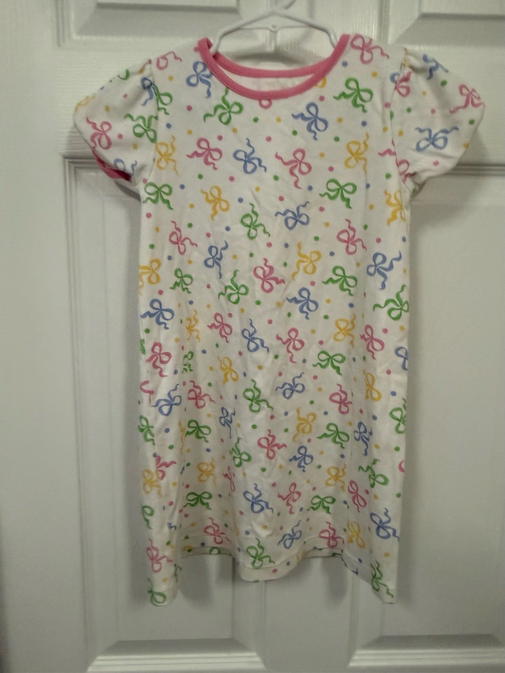 Girls cotton dress with Pink Trim and Multicolor Bow Print